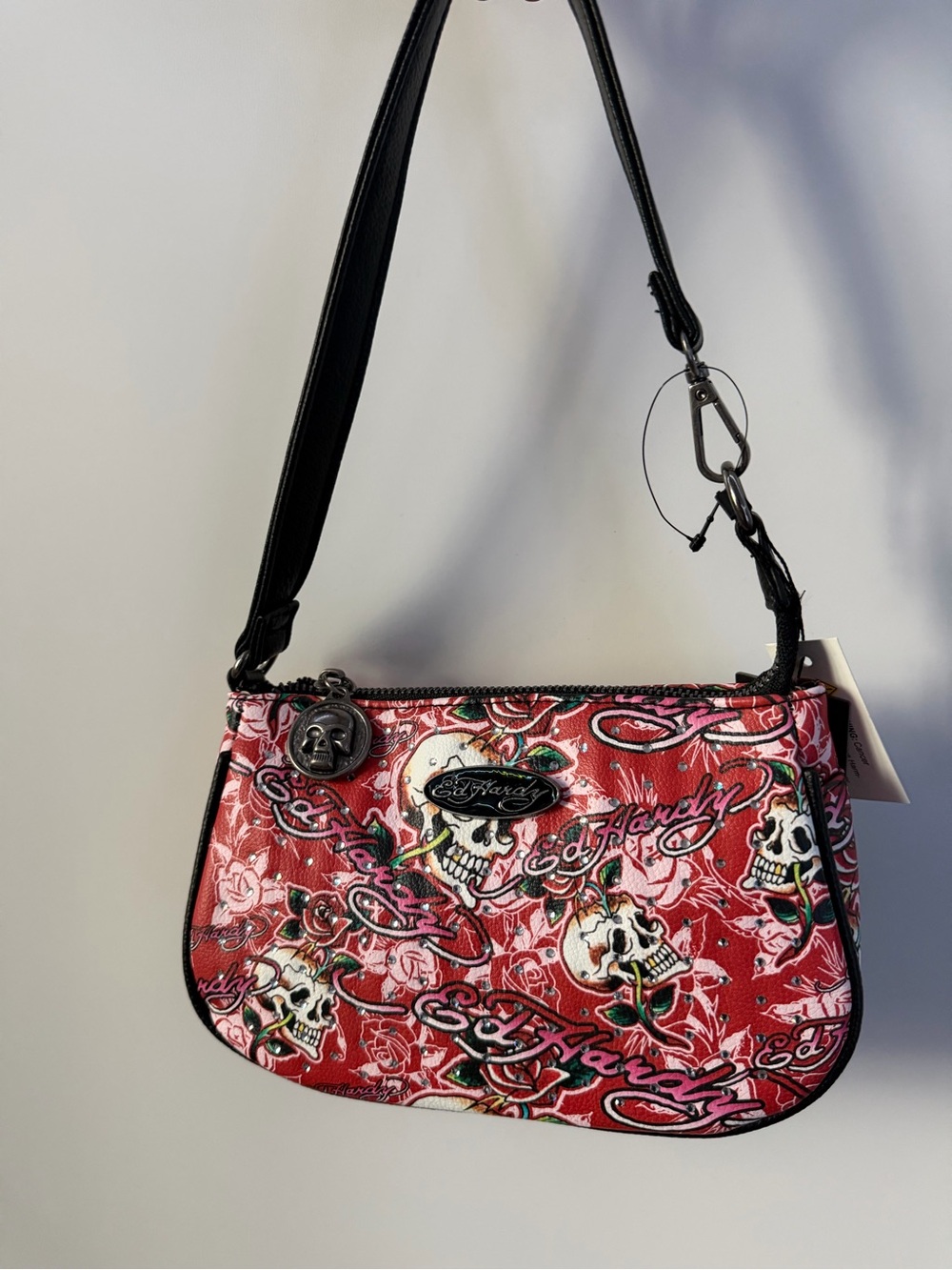 Ed Hardy Red Skull & Rose Shoulder Bag with Black Strap